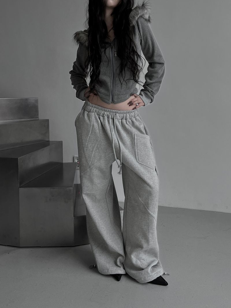 strap cut-line wide pants (fleece-lined / 2color)