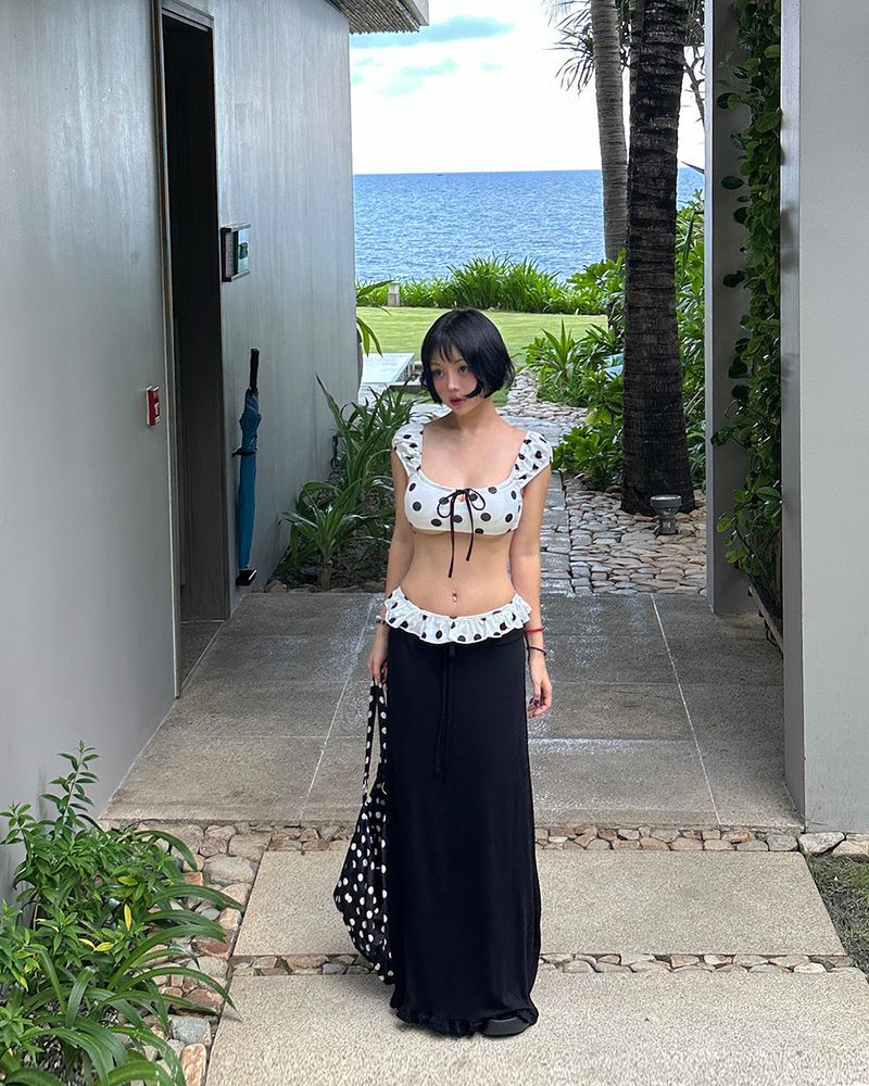 Dot ribbon dot frill bikini