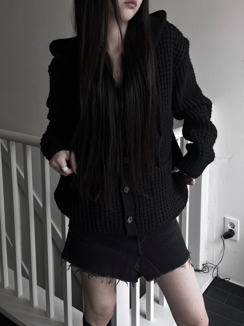 pocket waffle hood cardigan (unisex)