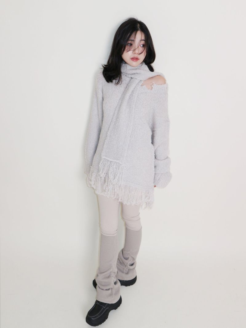 Puddle Demoor Tester Damage Long-Sleeved Knitwear Dress (Muffler Set)