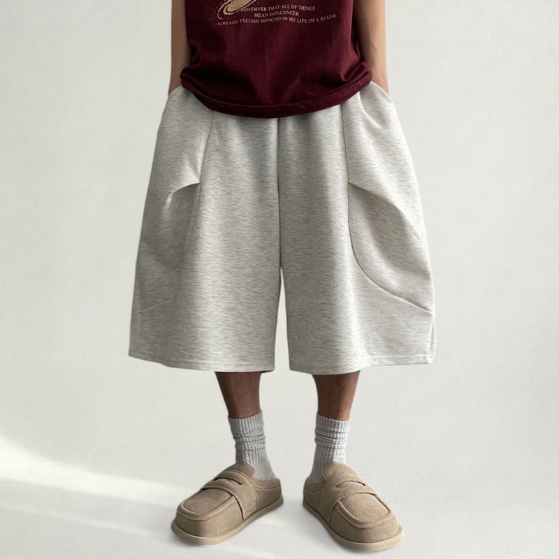 Loose Wave Tuck Pin Tuck Training Bermuda Pants