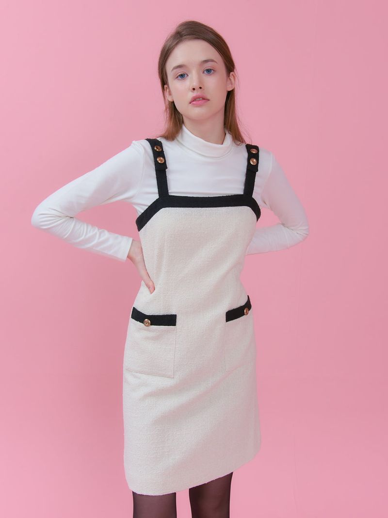 vem.ver（ベムバー）の「BUTTON POINT TWEED ONEPIECE_CREAM（Dresses）」