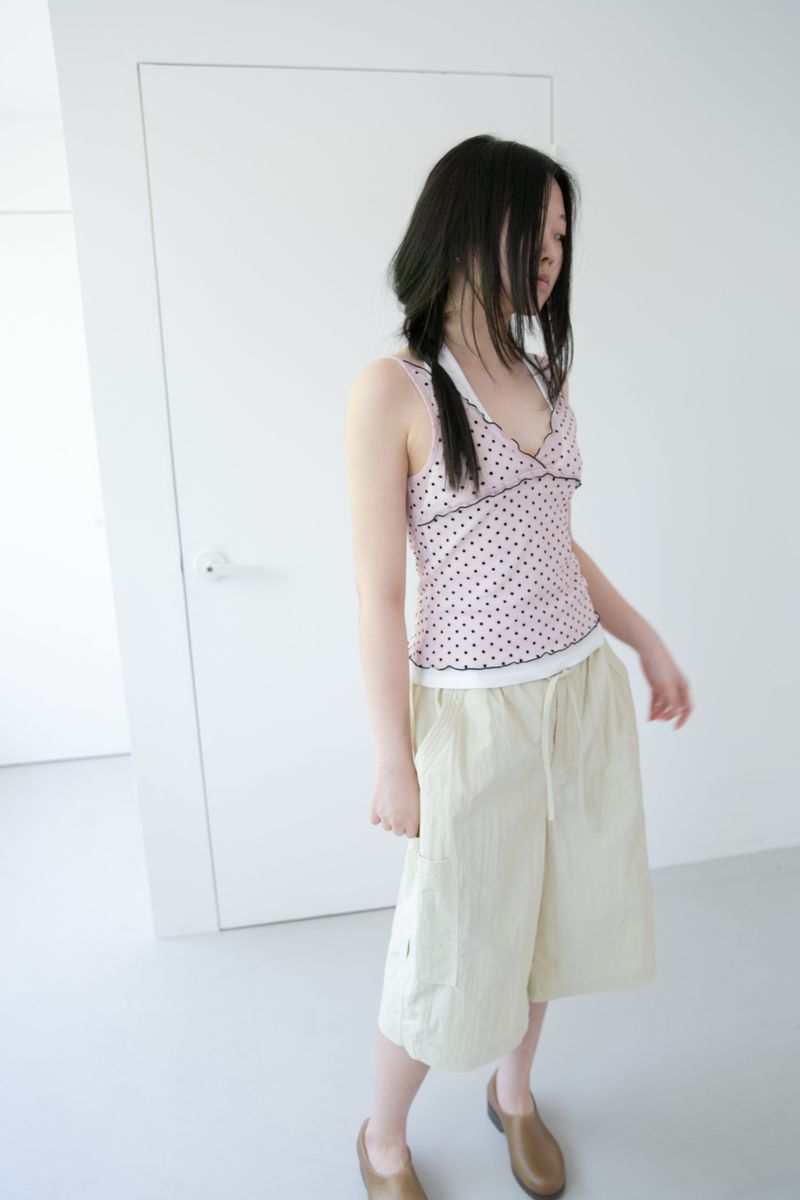 dot sheer frill sleeveless top(4colors)
