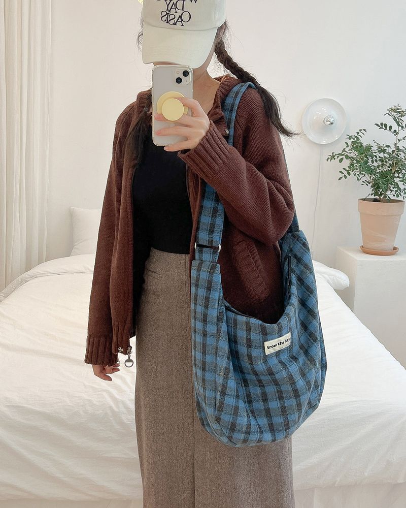 【MADE】Checkered wool big cross bag