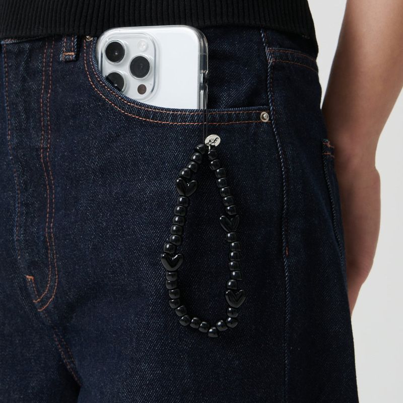 BLACK PEBBLE PHONE STRAP KEY RING