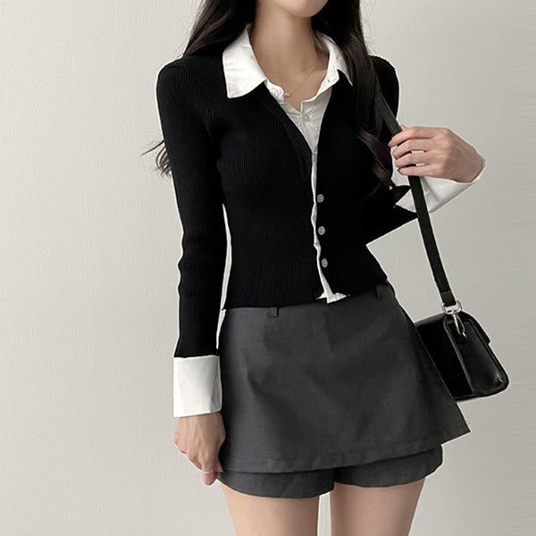 Slow Shirt Cardigan Layered Set