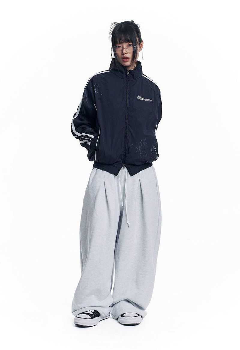 Dirty Nylon Piping Track Jacket - Navy