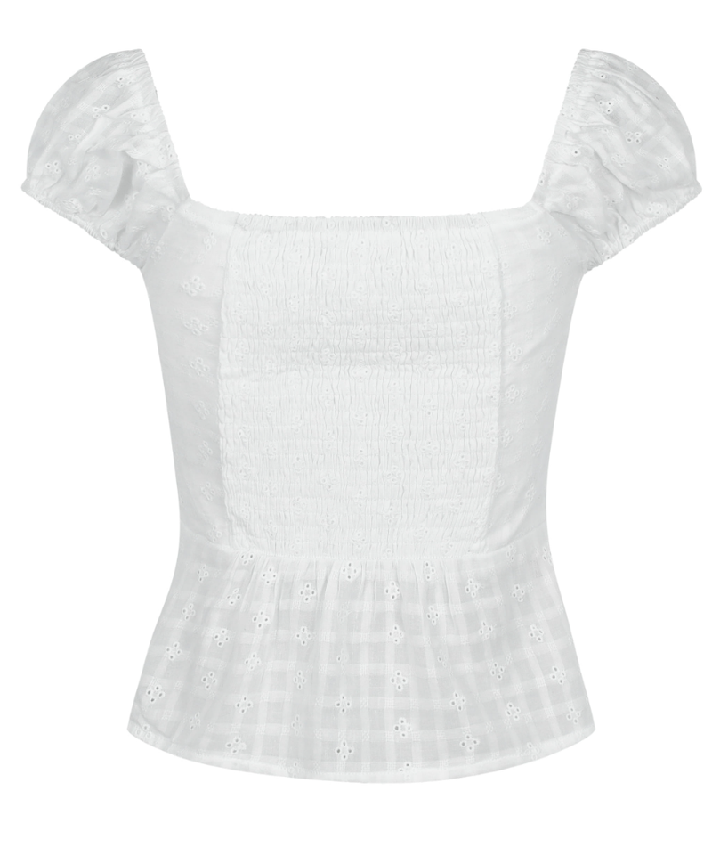 Square Neck Puff BL - flower jacquard
