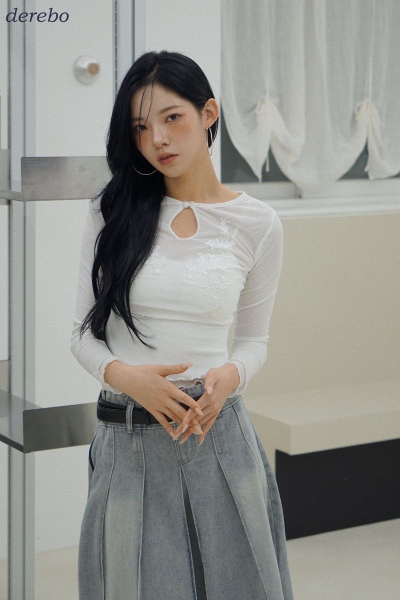 embroidered white lace long-sleeved T-shirt