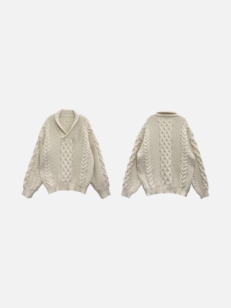 Cream Twist Collar Loose Knit (1c)