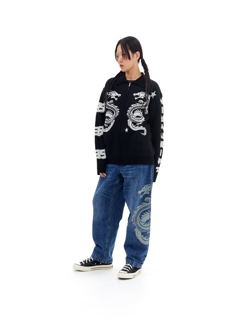 DRAGON KNIT ZIP-UP (BLACK)