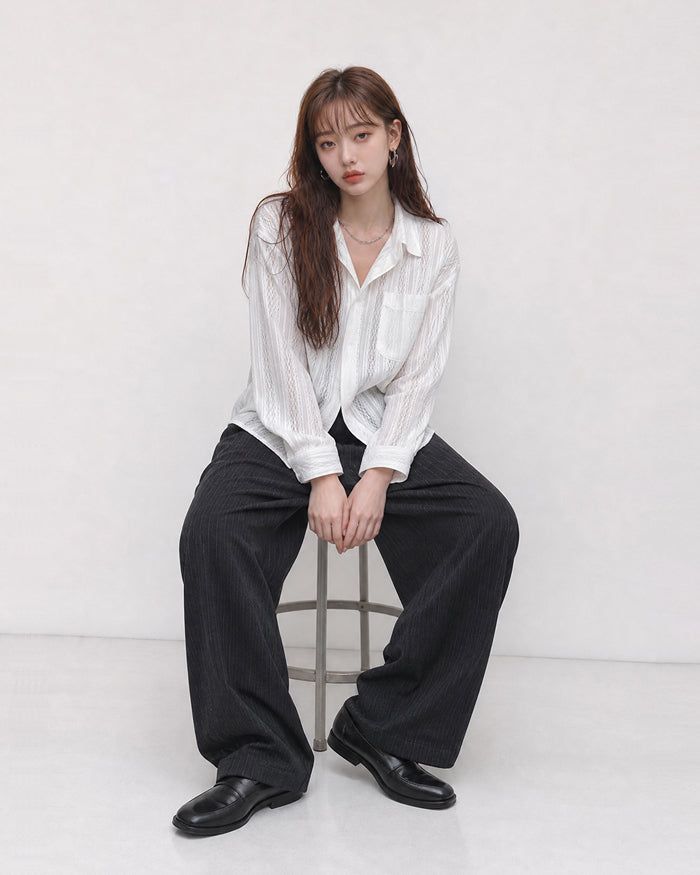 (UNISEX) Airy Lace Net Shirt