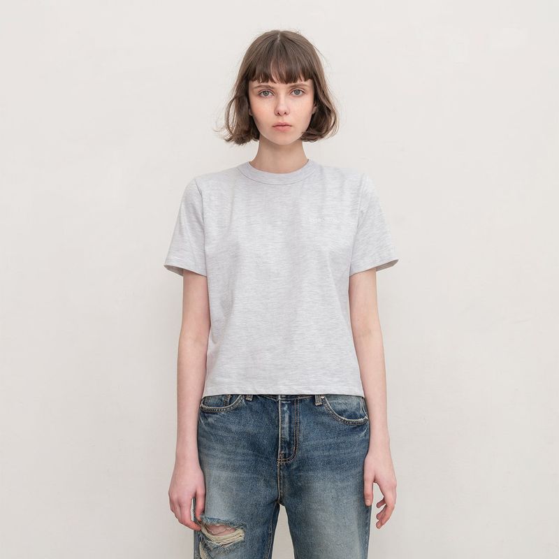 THEOHYOU（ザオユ）の「SMALL LOGO T-SHIRT (MELANGE GREY)（Tops）」