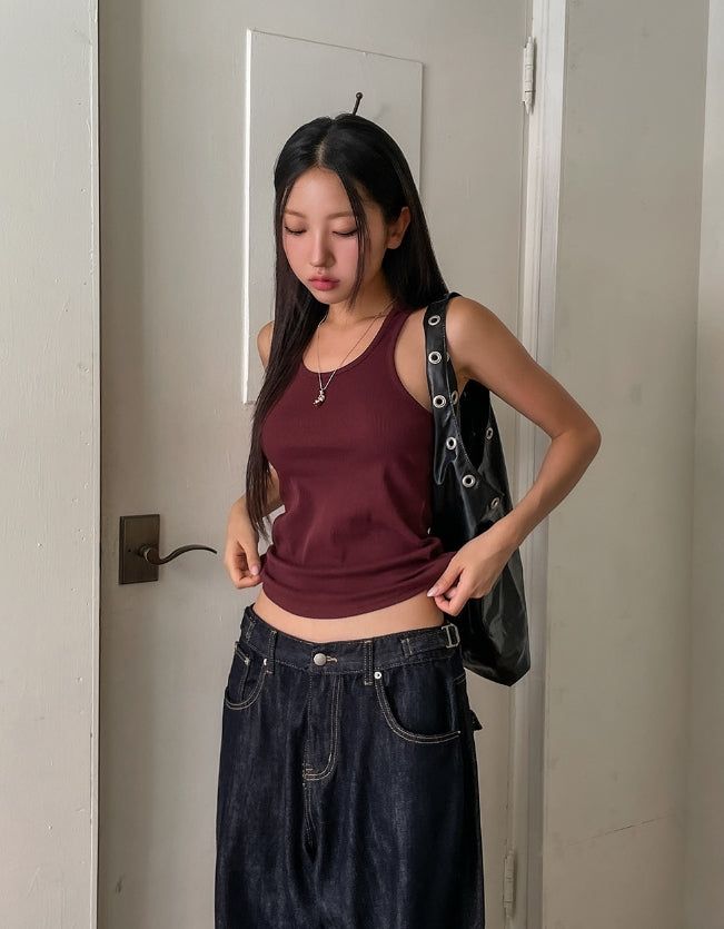 [U-BASIC] Cerandi Ribbed Y Mango Sleeveless