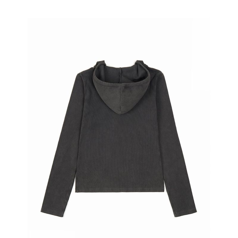 V NECK BUTTON HOODIE (CHARCOAL GREY)