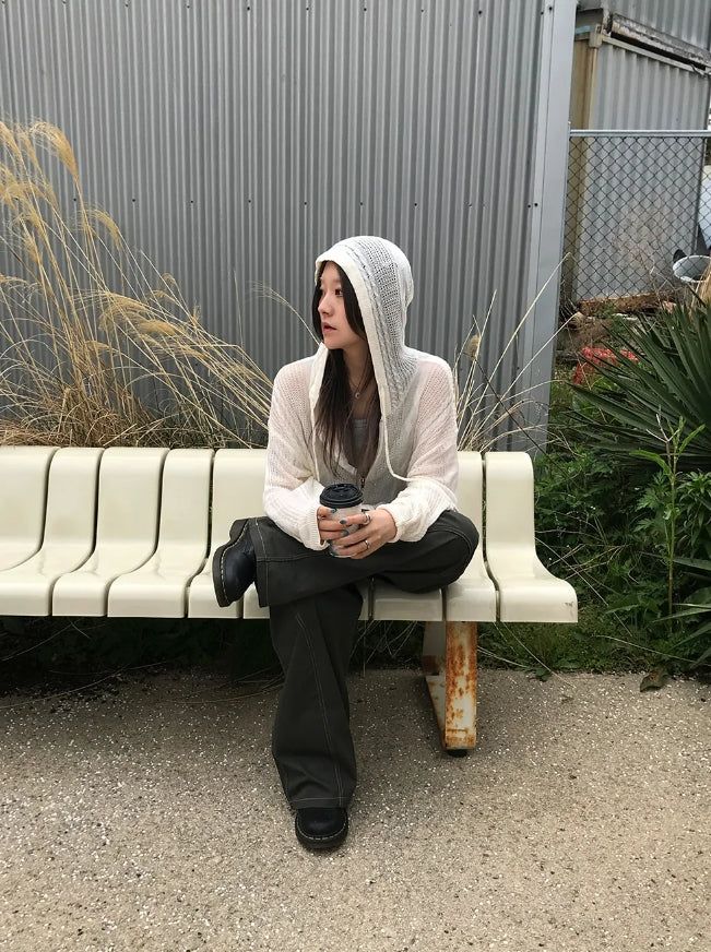 TWISTED KNIT HOOD ZIP-UP