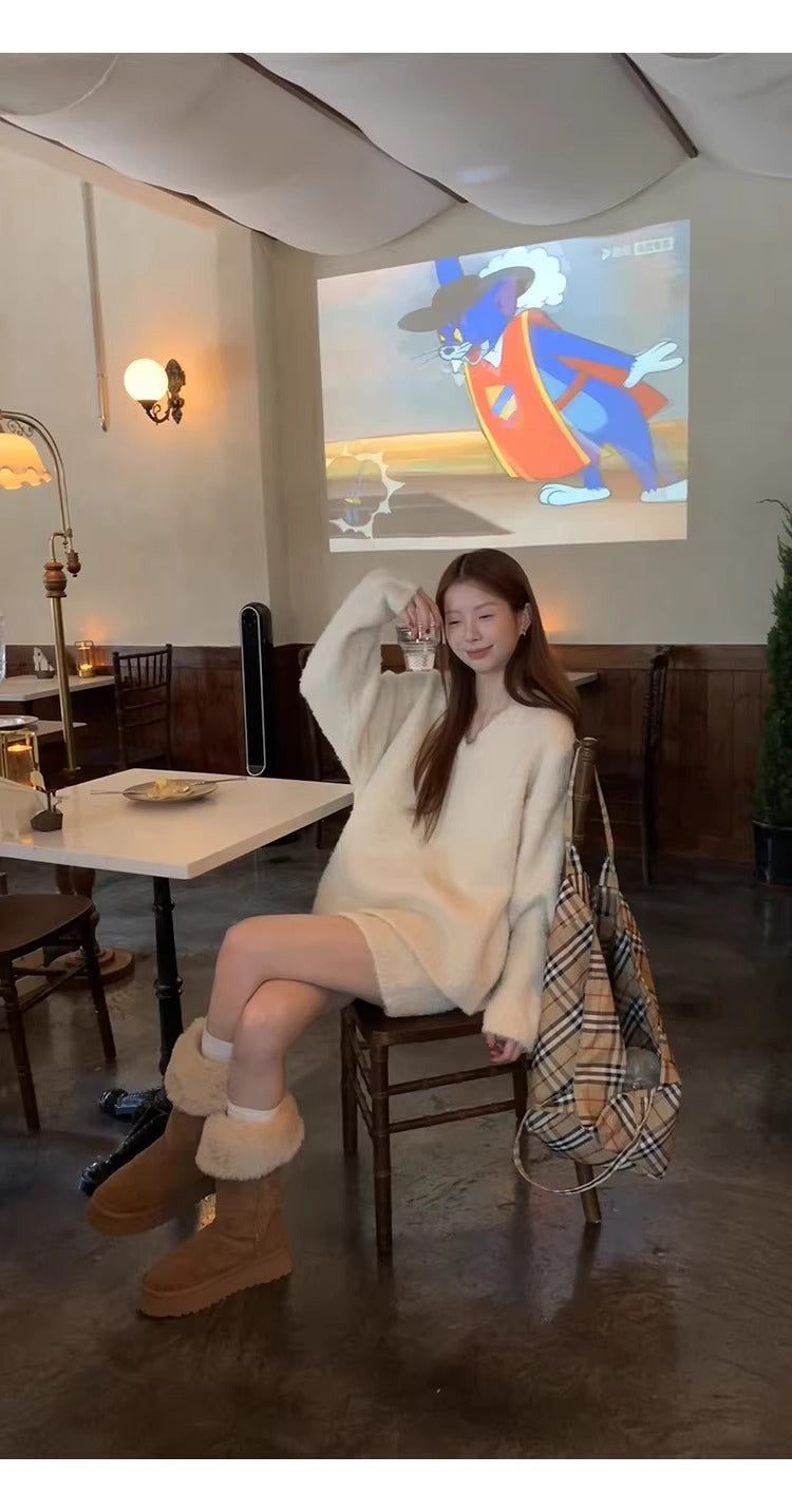 Cloud V-neck Knit Skirt Two-piece