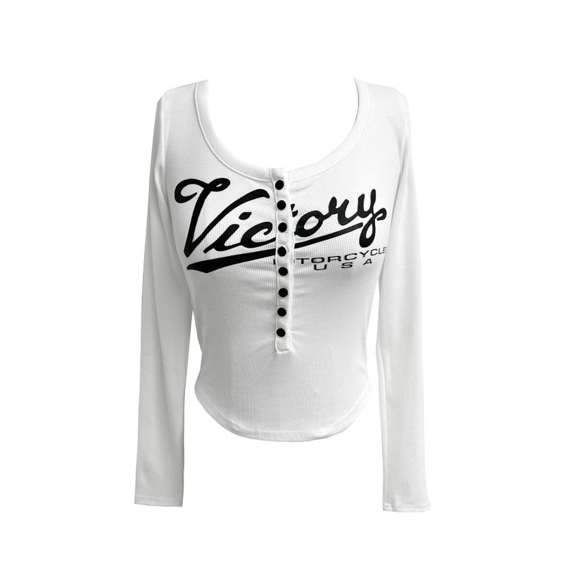 Color Block Button Round Neck Long Sleeve Tee (3 colors)