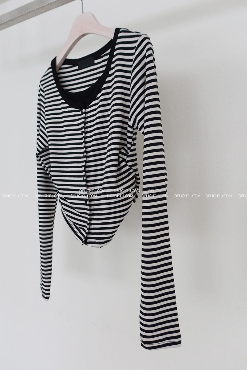 Stripe Layered Shirring Cardigan