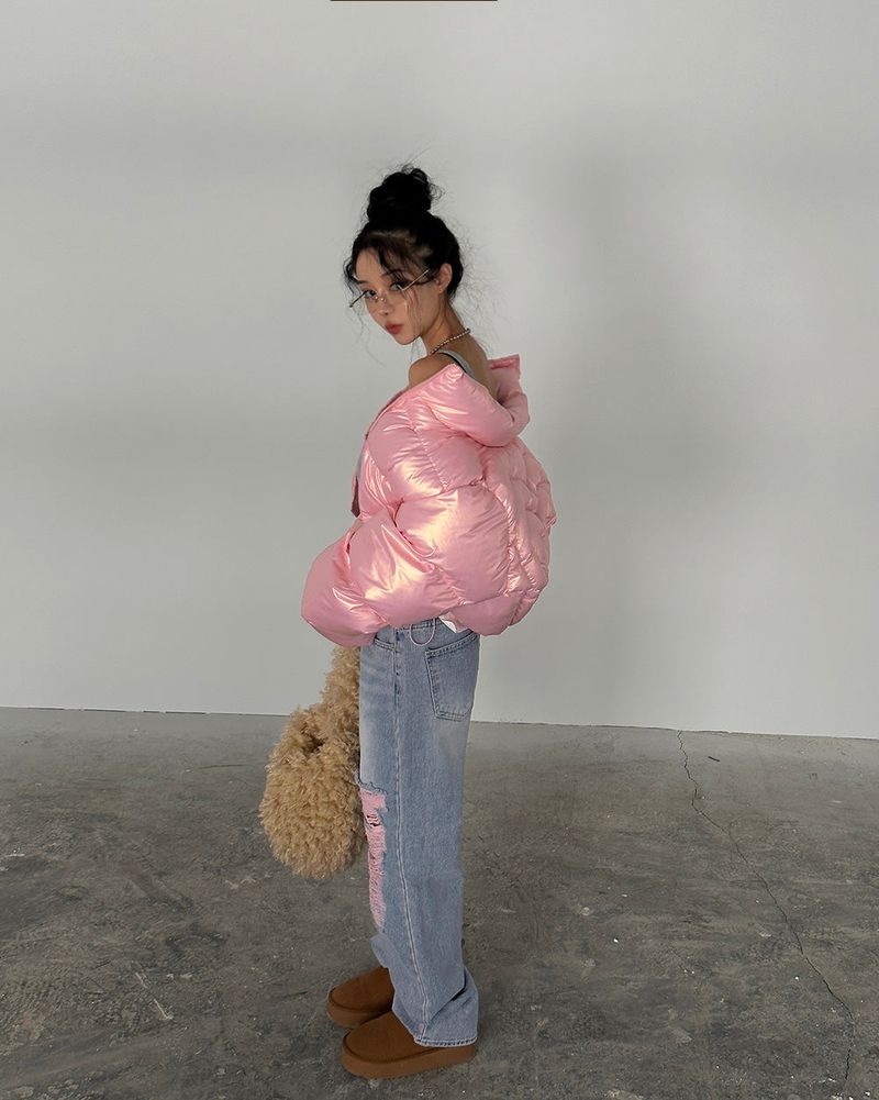 Heart hologram wellon short padded coat
