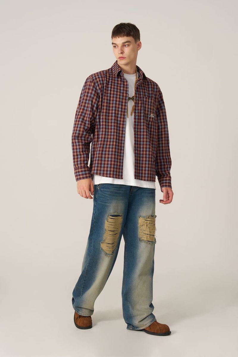 Logo Point Check Shirt - Burgundy