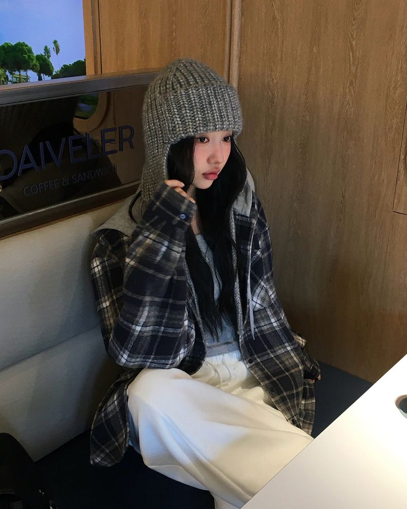 [ORIGINAL] Plain Hooded Check Shirt