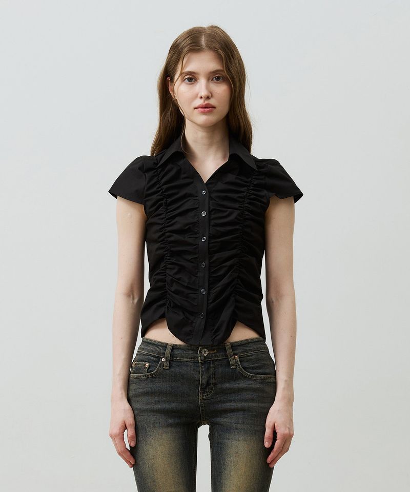 SYLPH SHIRRING SHIRT / BLACK