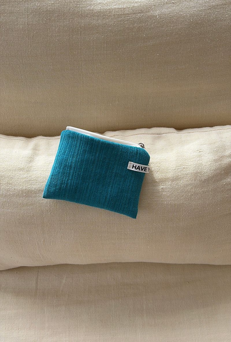 Corduroy flat pouch - turquoise , M size