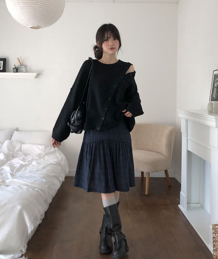 Kotori slit check midi skirt