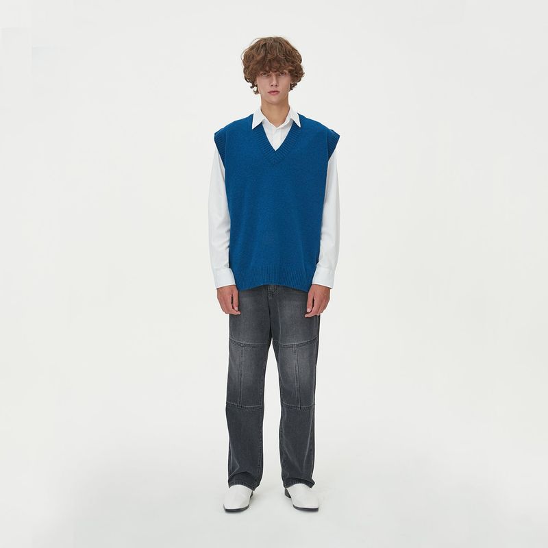 BLONDNINE(ブロンドナイン)の「LAMBSWOOL V NECK KNIT VEST_BLUE(Tops)」