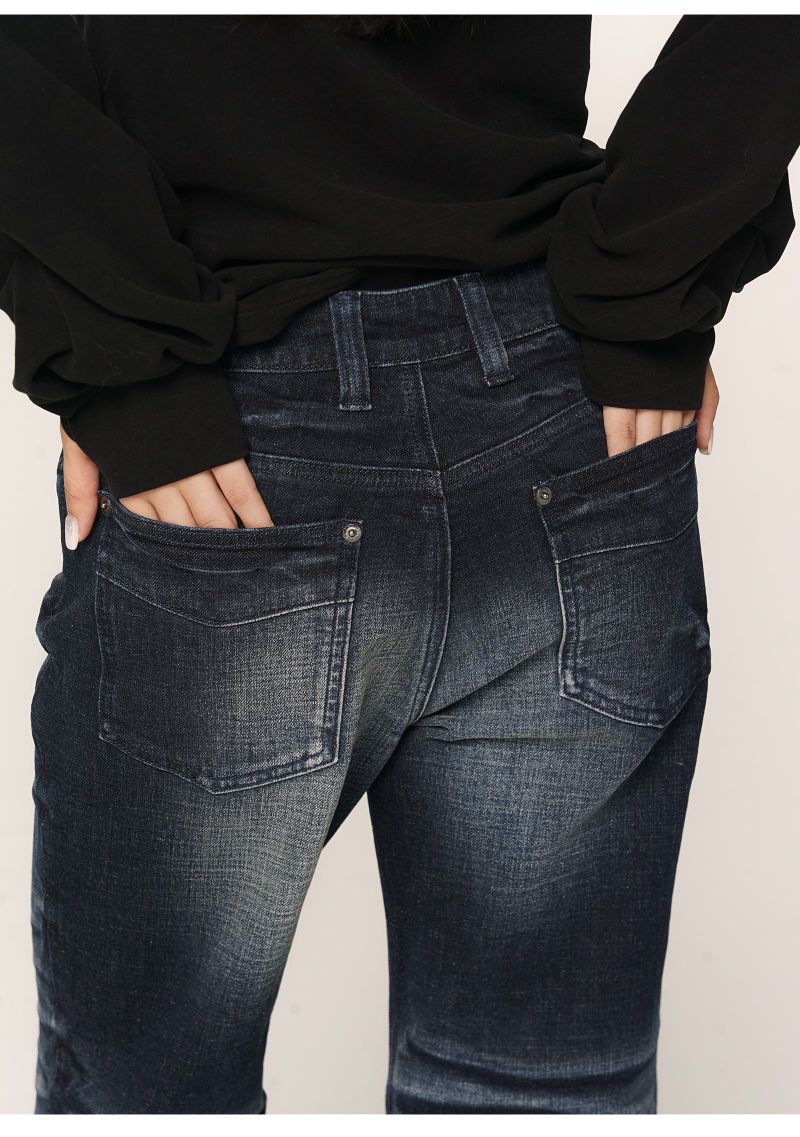 CONFUN Design sense three-dimensional cat whiskers, aged washed flared jeans style