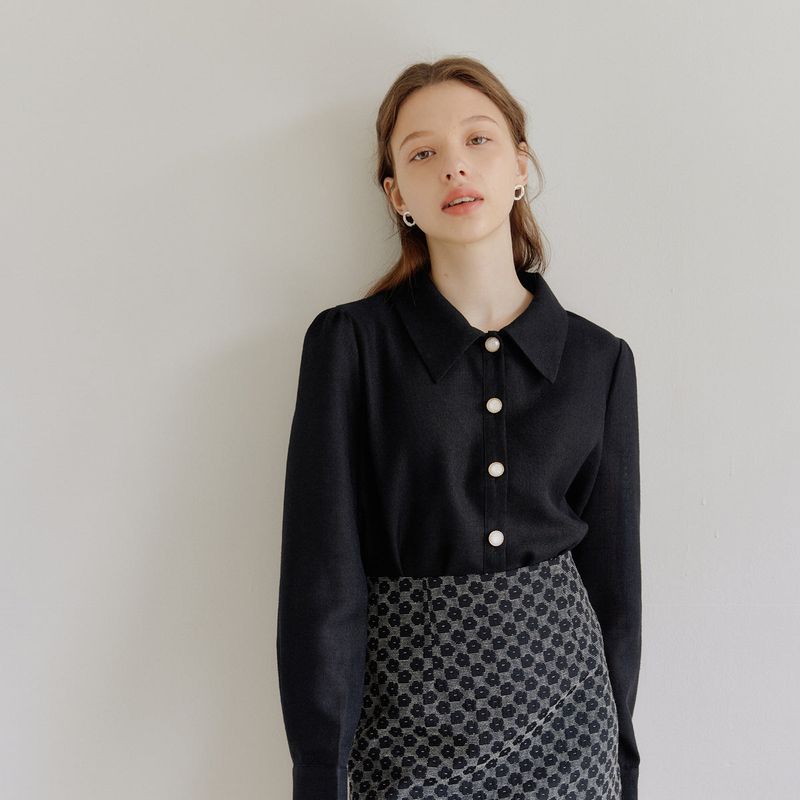 yuppe（ヤッピー）の「ツイードシャツ / TWEED SHIRT_ALL BLACK（Tops）」