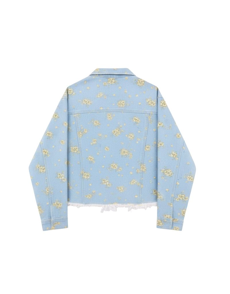 Canola Bloom Flower Denim Jacket Light Blue