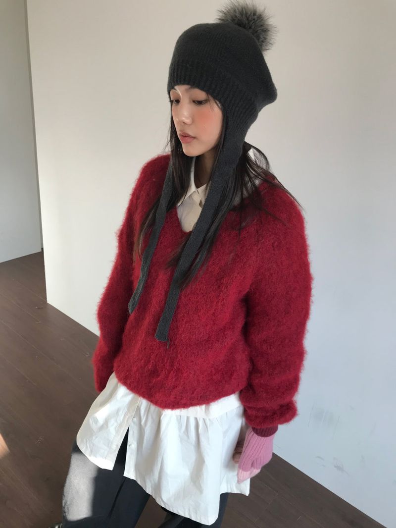 [MD Pick]Wool-Touch Brush V-Neck Knit (4 Colors)
