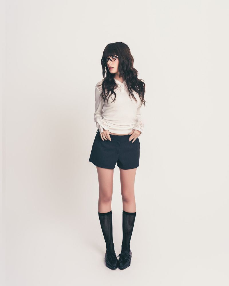 button lace hoodie top long ver. / white