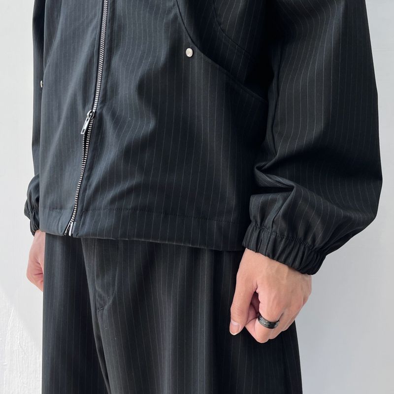 Minimalist Structural Aesthetic Drawstring Hem Striped Stand Collar Jacket
