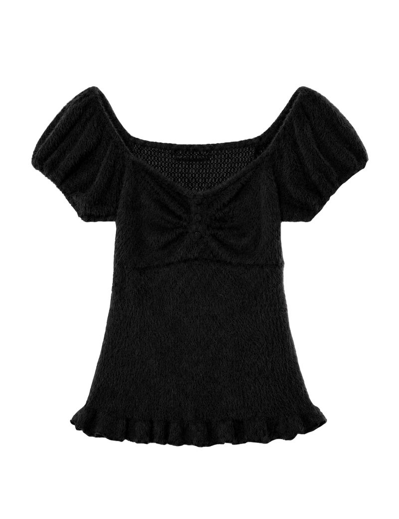 SOFT SHIRRING T-SHIRT(BLACK)