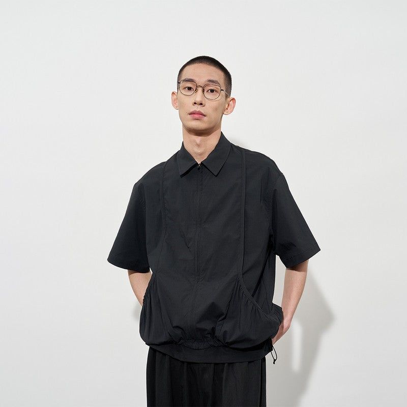 FMACM Nylon Quick-Dry Pleated Pocket Short-Sleeved Shirt