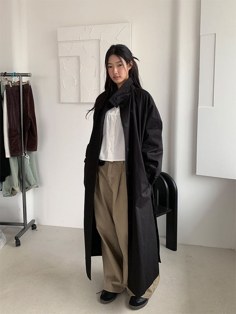 HIGH NECK MAXI TRENCH COAT (3C)