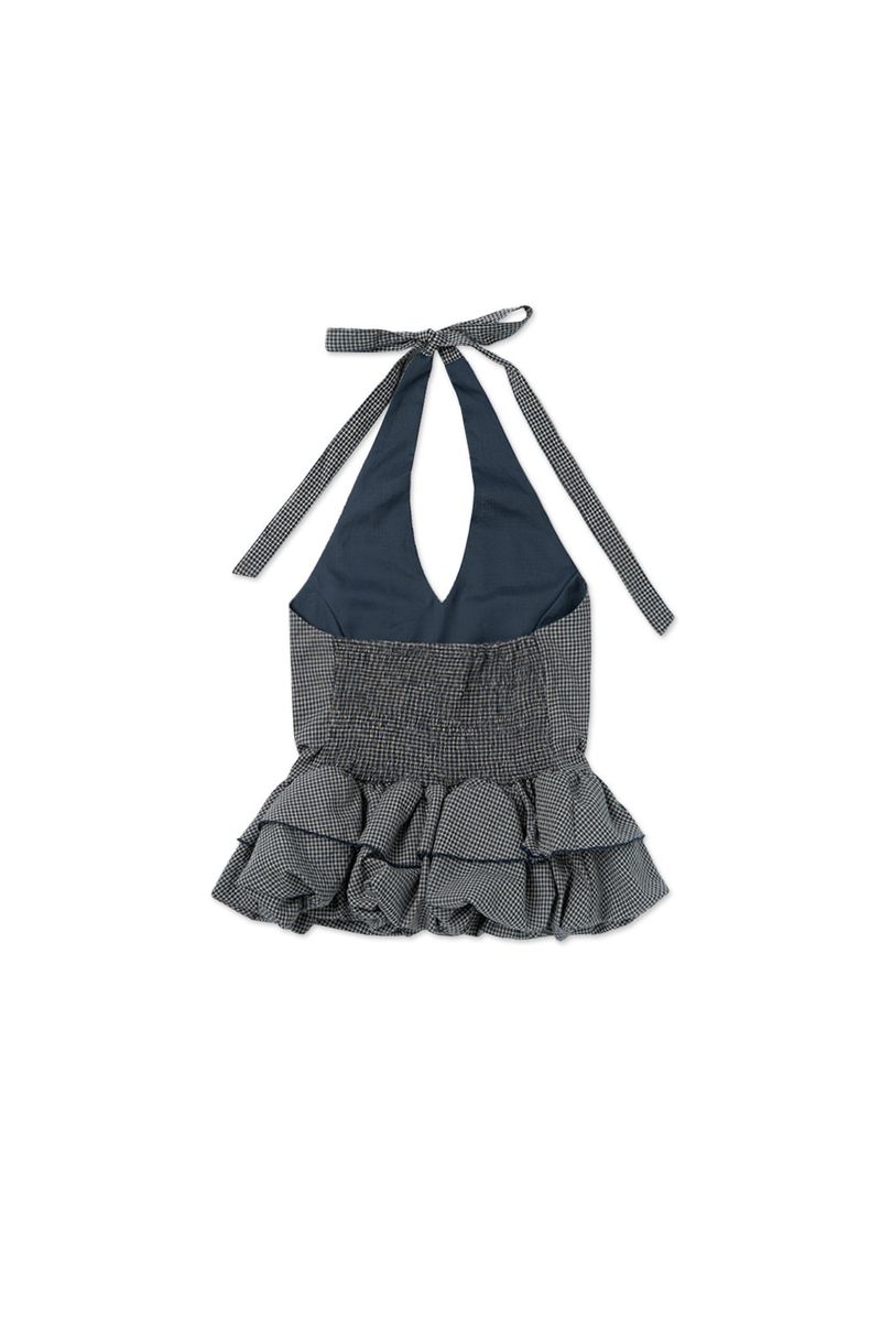 Gingham halter blouse_navy