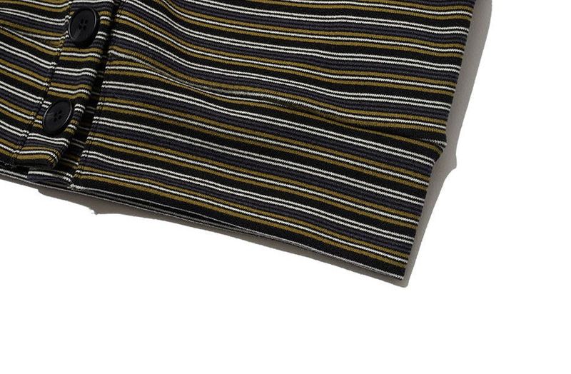STRIPED HIGH NECK BUTTON CARDIGAN - OLIVE