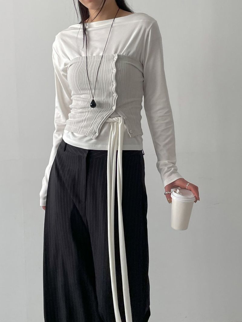 Boat Neck Shirring Wrap T-Shirt