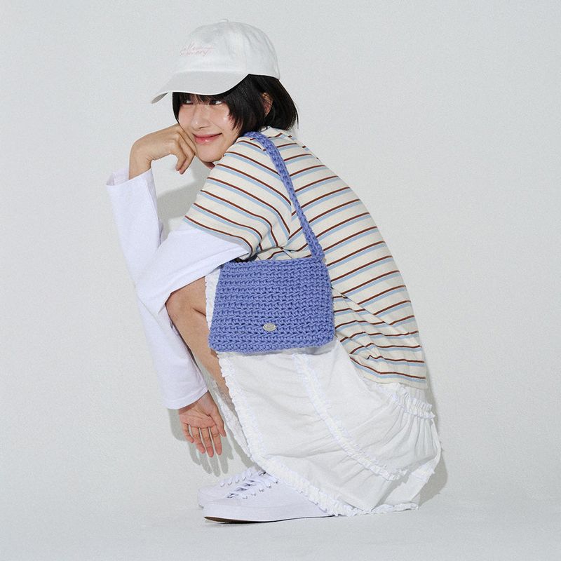 COTTON KNITTING BAG  (Blue)