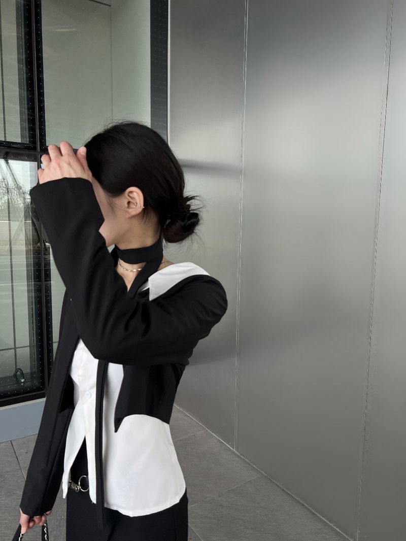 Opening V-neck basic silhouette long sleeve shirt (2 colors)