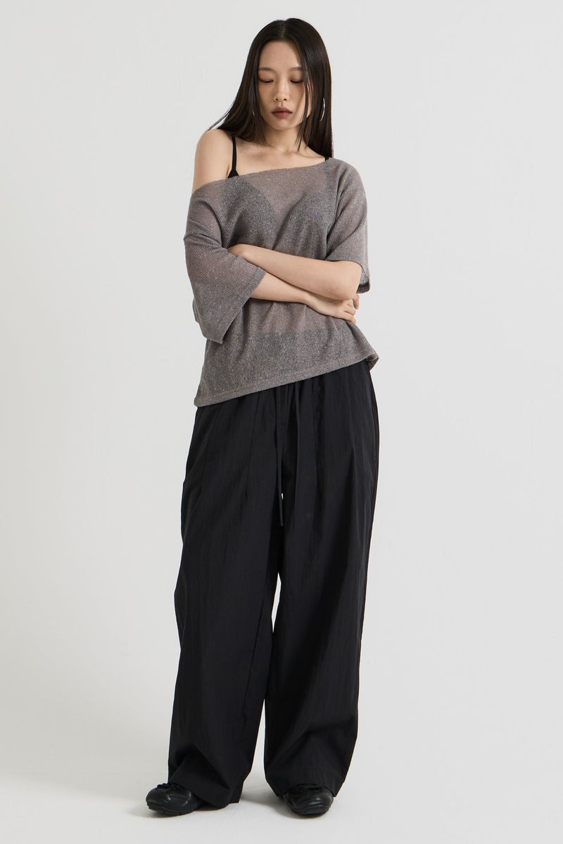 Knit one-shoulder t-shirt, Charcoal