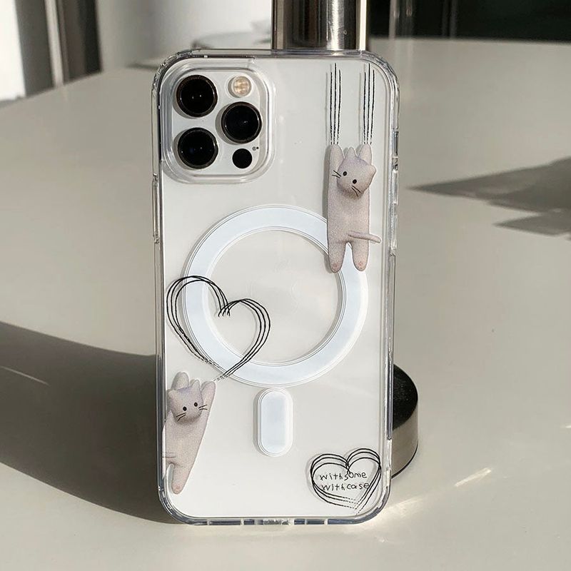 White - Cat's rake Drawing Heart Magsafe Phone Case