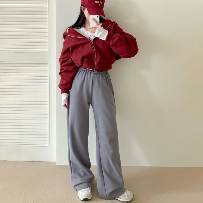 [Bellide made] embroidery napping hood zip-up