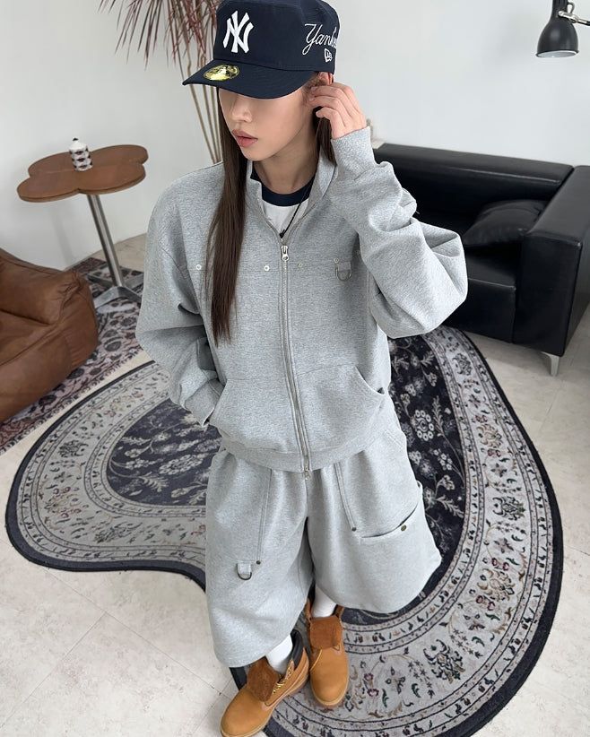 Berop D-ring Crop Zip-up