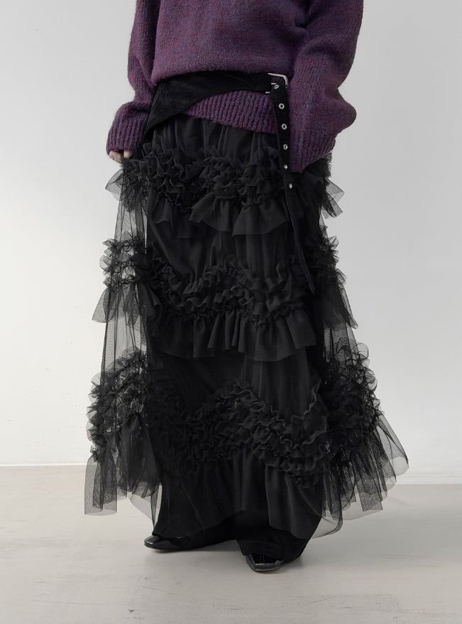 mnem（ムネム）の「Buffle see-through frill tiered skirt（Skirts）」