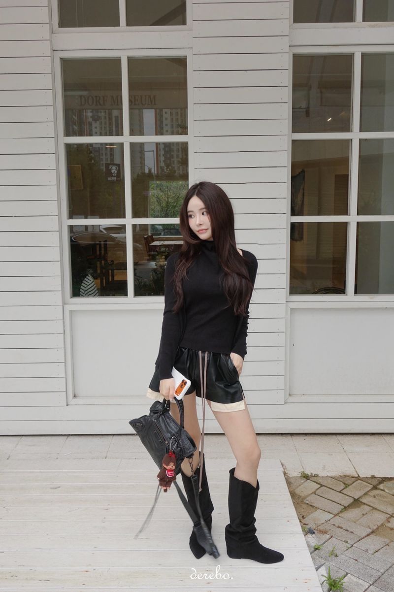 Turtleneck Layered Long-Sleeved Knit Cardigan